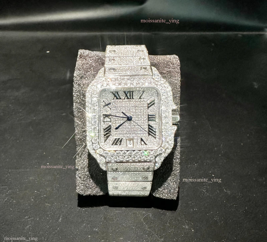 Men's Square VVS1 Moissanite Iced Out Stainless Steel Watch