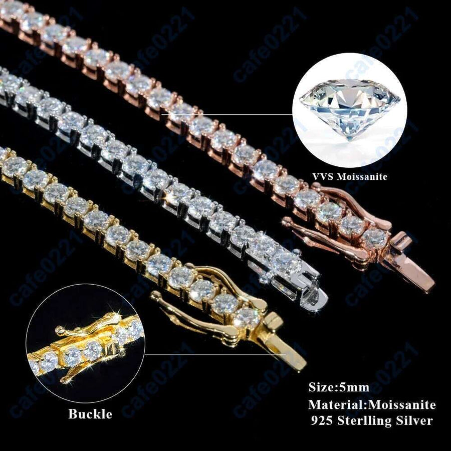 Moissanite Heart Pendant Tennis Chain Choker Necklace Sterling Silver Gold Plated Unisex
