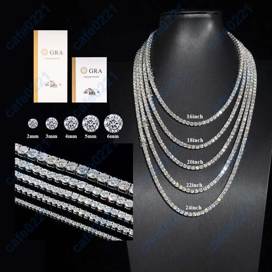 Moissanite Heart Pendant Tennis Chain Choker Necklace Sterling Silver Gold Plated Unisex