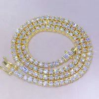 Moissanite Heart Pendant Tennis Chain Choker Necklace Sterling Silver Gold Plated Unisex