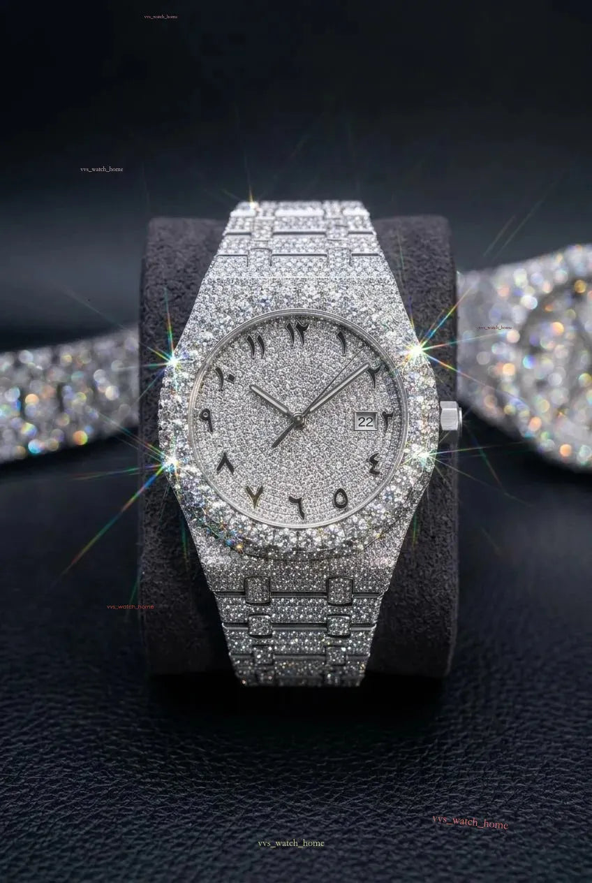 GhostTime™ Silver Moissanite Arabic Dial Iced-Out Luxury Watch